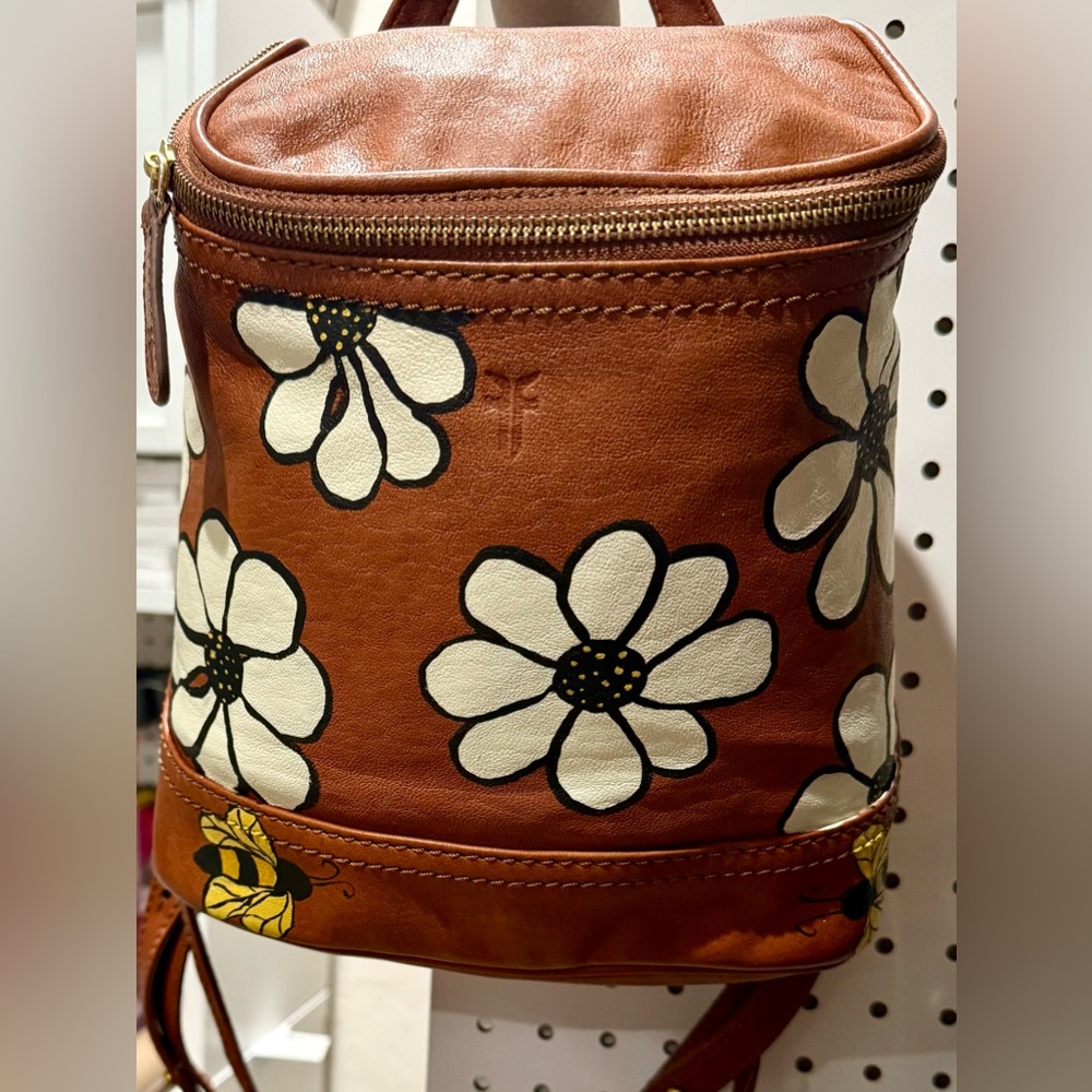 Frye Small Leather Backpack Hand Painted Flowers and Bees
